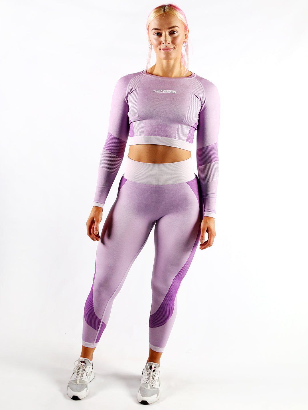 Vibe Seamless Panelled Long-Sleeve Crop - Pink/Lilac